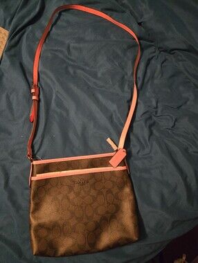 Coach Brown Crossbody with Pink Trim and Strap